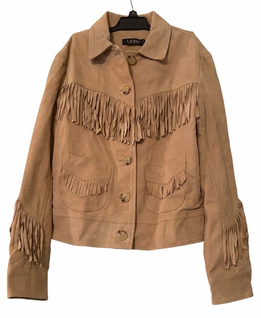 NWT Ralph Lauren Fringe Goat Suede Jacket •XS/00• Western Leather Leather $695